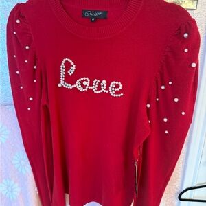 Valentines Sweater with Pearl Embellishments